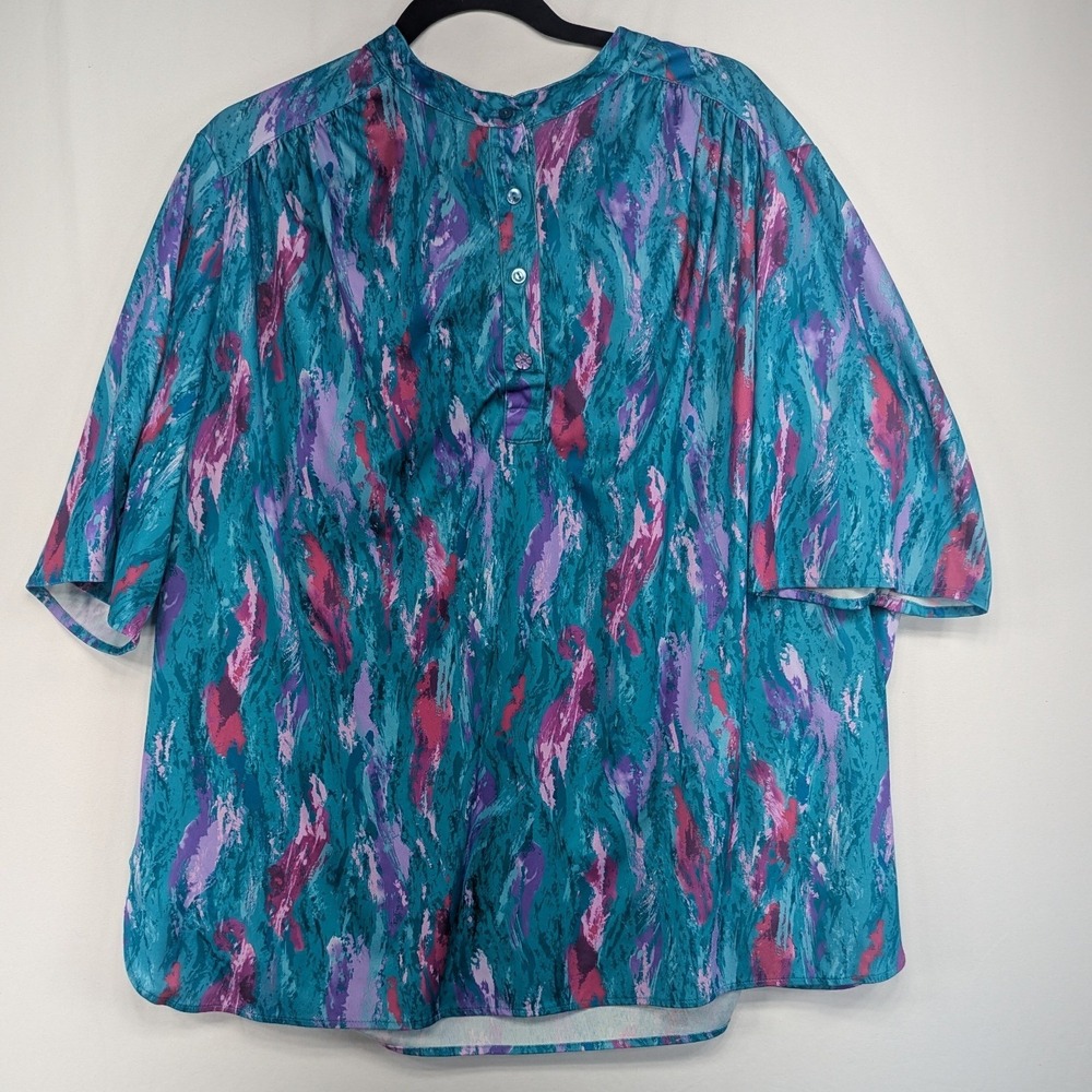 Jaylan of California Vintage Abstract‎ Brushstroke Blouse Teal Purple Pink 48